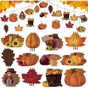 36‎ Pcs Fall Thanksgiving Ornaments for Tree Turkey Pumpkin Maple Leaves Acorn